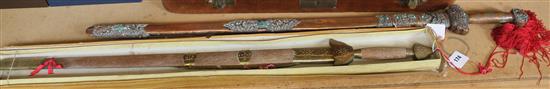 Chinese copper ceremonial sword the mounts highlighted in turquoise and jade florets * modern copy of ceremonial sword
